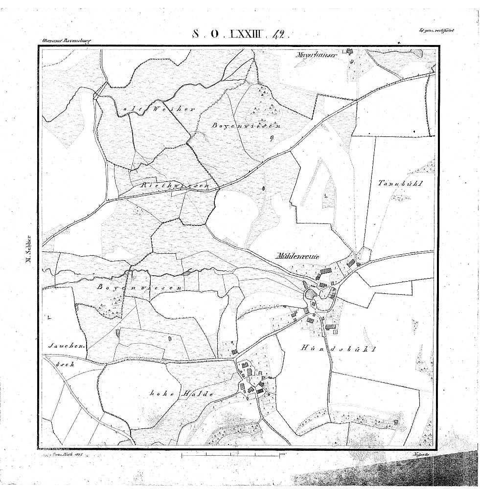 Historische Landkarte von Mühlenreute, 1825